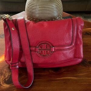 Tory‎ Burch Red Pebbled Leather Shoulder Bag